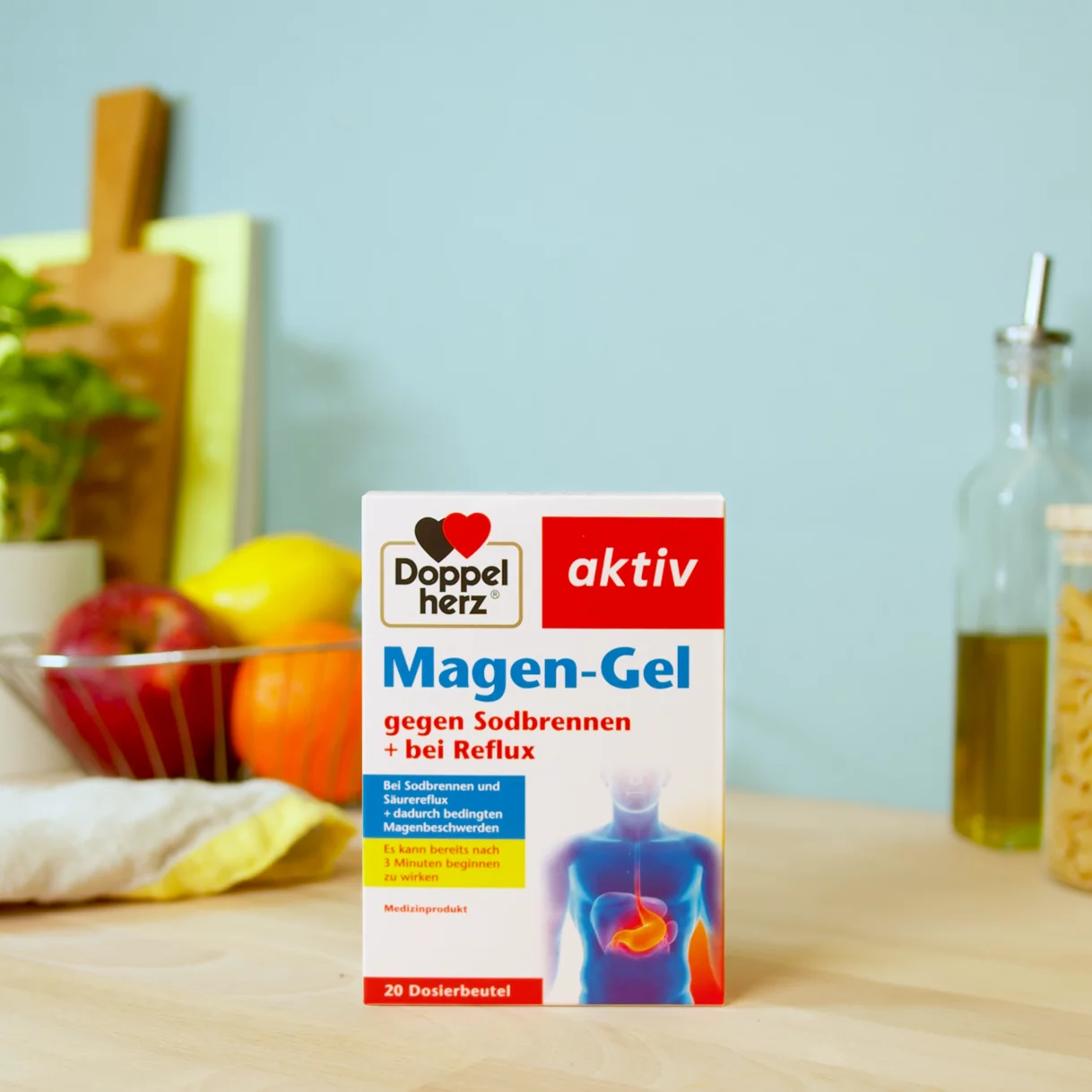 Doppelherz Magen Gel auf Küchentheke